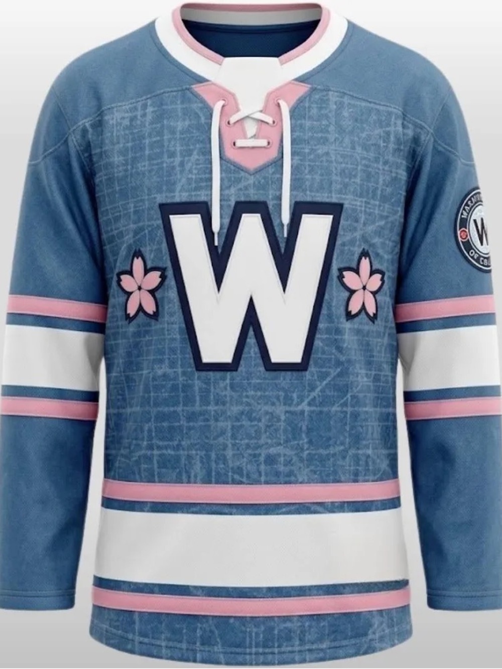 Washington Nationals City Connect Hockey Jersey Pullover in Pink and Denim Blue